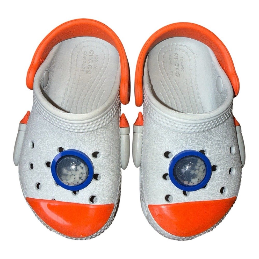 Crocs Classic Rocket Ship Clogs Kids C7 Toddler Slip On Snow-globe Glow stars